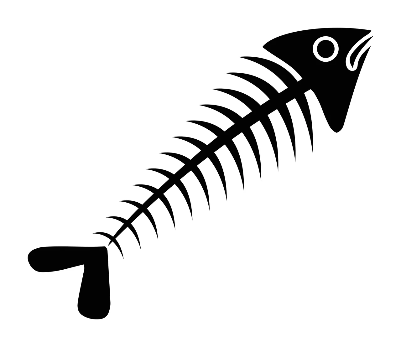Bones Fish Skeleton Silhouette Facing Right On Plain flat black