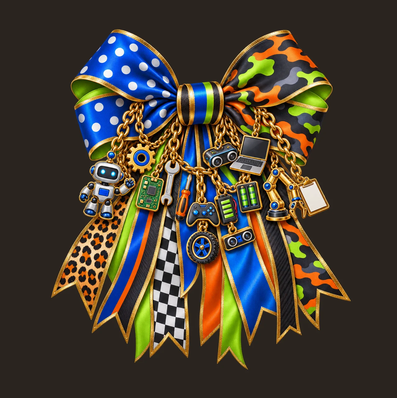 Robotics Coach Bow Charm PNG, Gold Chain Charms, Transparent Sublimation Design, Digital Download contrast preview thumbnail