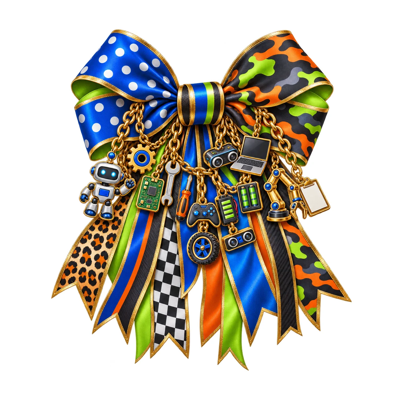 Robotics Coach Bow Charm PNG, Gold Chain Charms, Transparent Sublimation Design, Digital Download