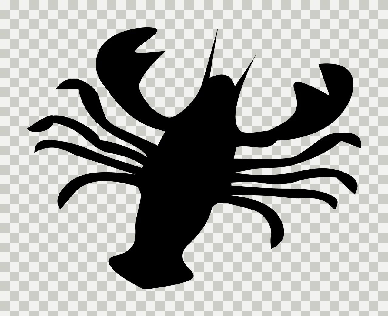 Sea Animal Solid Black Silhouette Of A Lobster claws legs antennae transparency and detail preview thumbnail