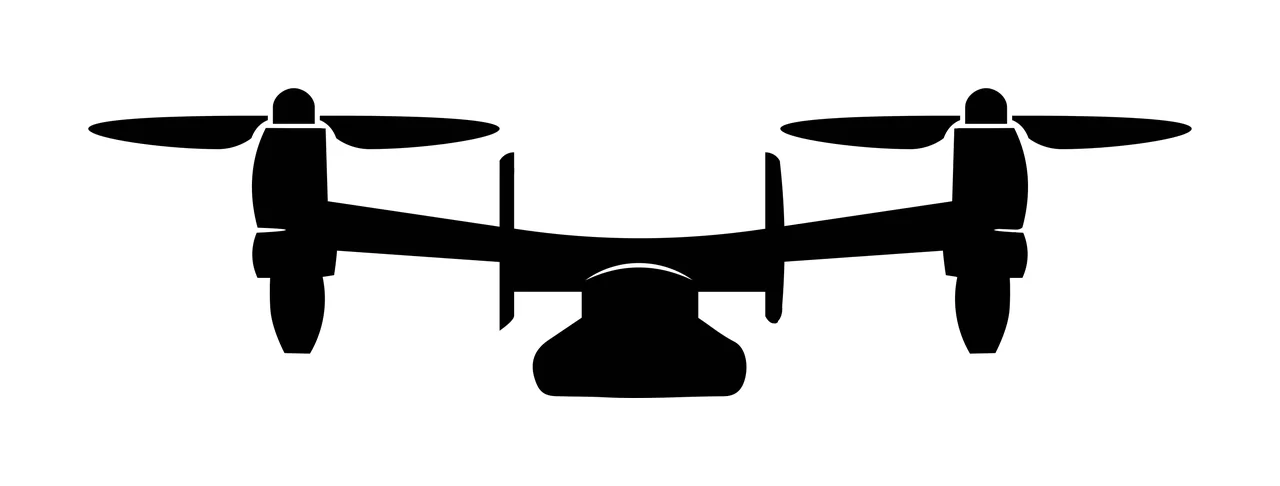 Silhouette Design of tiltrotor aircraft with rotors, wings, nacelles and fuselage in black and white