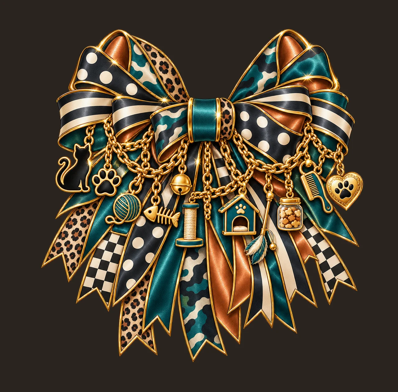 Cat Dad Bow Charm PNG, Gold Chain Charms, Transparent Sublimation Design, Digital Download contrast preview thumbnail