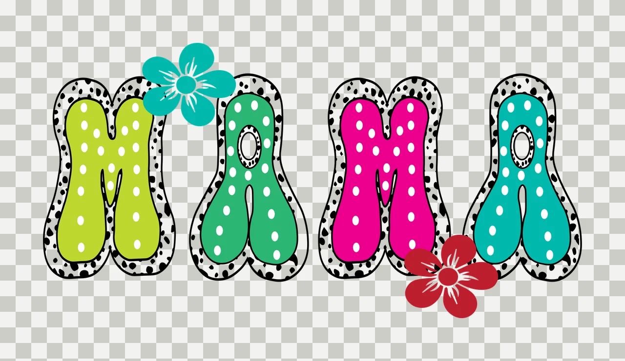 Mama Text With Bold Black Letters Displaying flowers white transparency and detail preview thumbnail