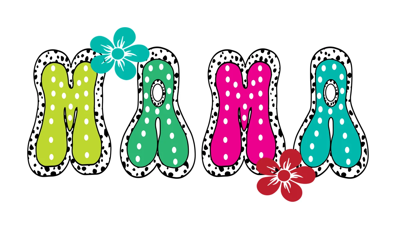 Mama Text With Bold Black Letters Displaying flowers white