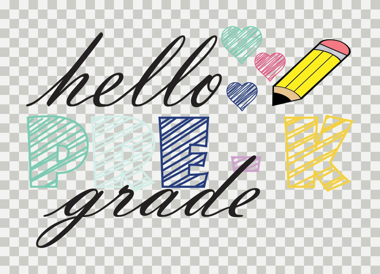 Hello Pre K Grade Script Pencil Art lettering drawing heart transparency and detail preview thumbnail