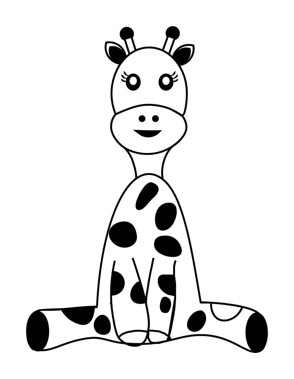 Animal Giraffe Sitting With Spots And Eyelashes horns cartoon
