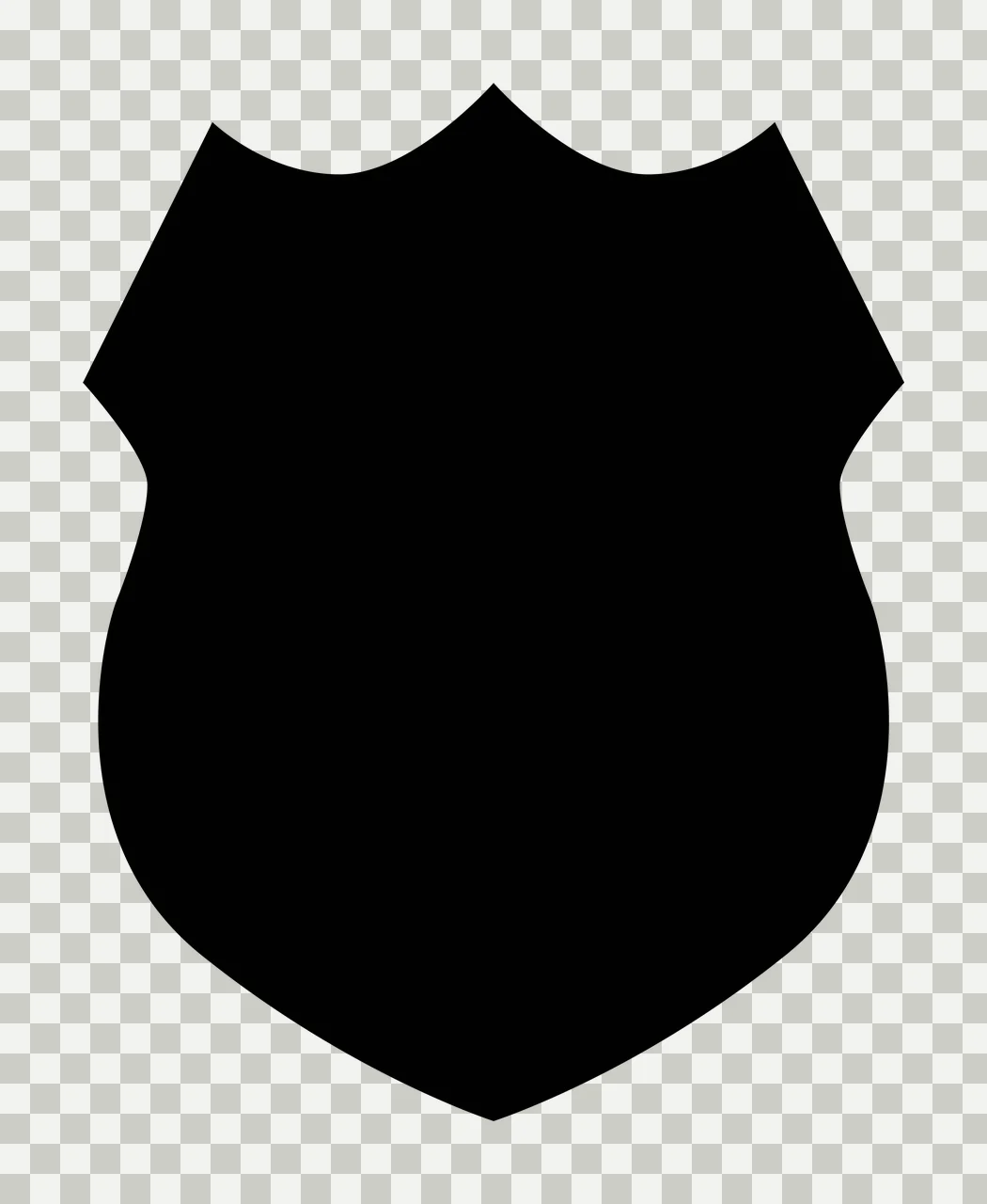 Shield silhouette Illustration with shield shape, badge silhouette, scalloped top edge and pointed bottom in black and white transparency and detail preview thumbnail