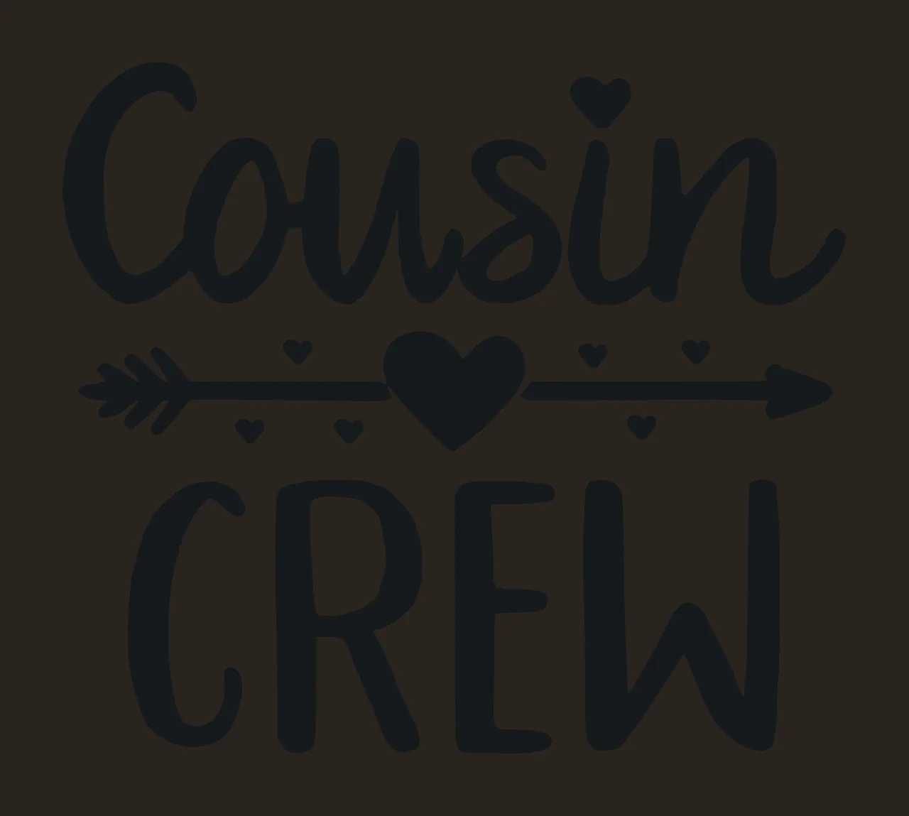 Cousin CREW Typography Design with Cousin text in cursive script, CREW text in bold block letters, horizontal arrow with feathered ends and central heart shape in black and white contrast preview thumbnail