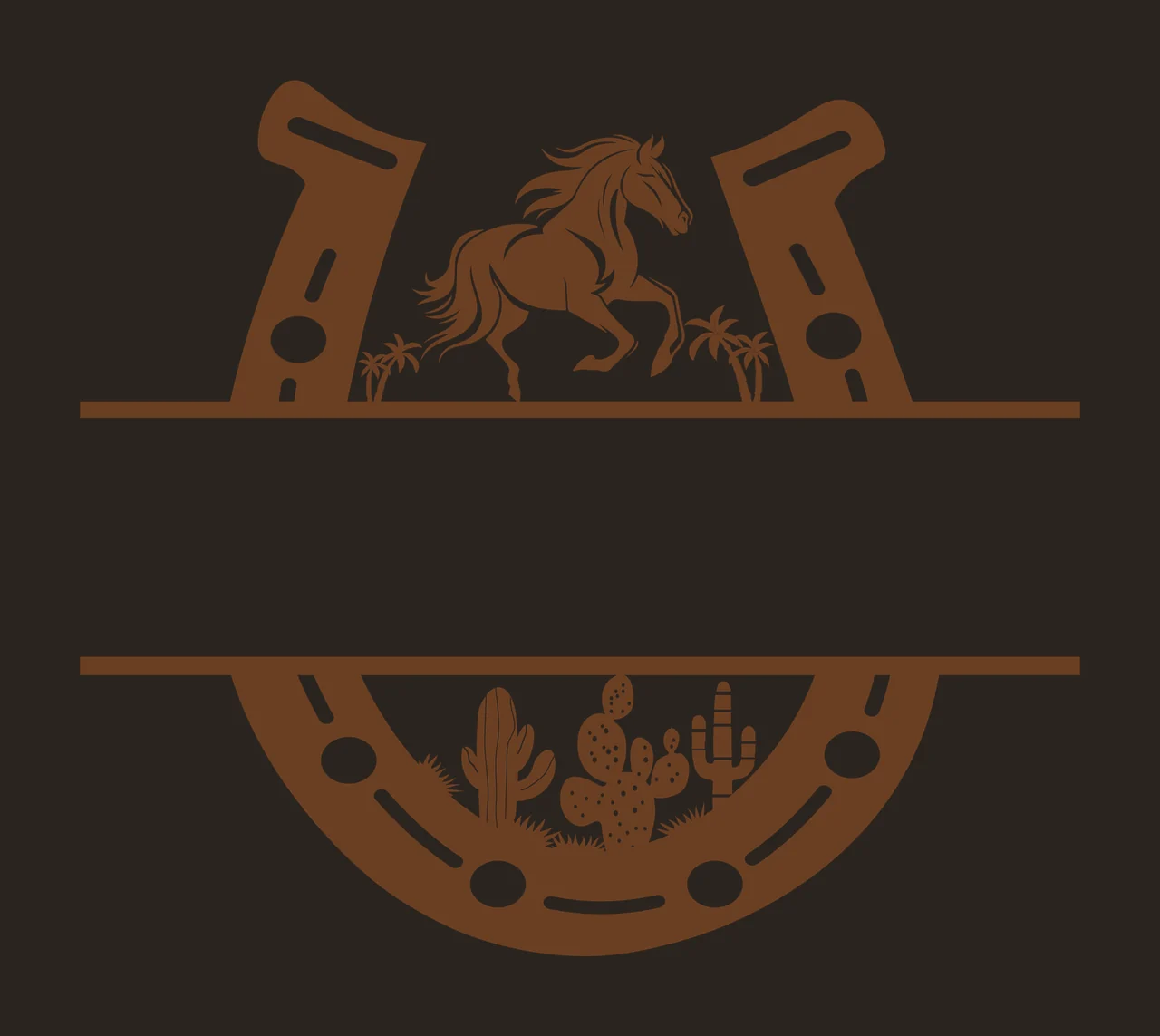 Horse Silhouette Inside A Horseshoe Frame running cactus palm tree contrast preview thumbnail