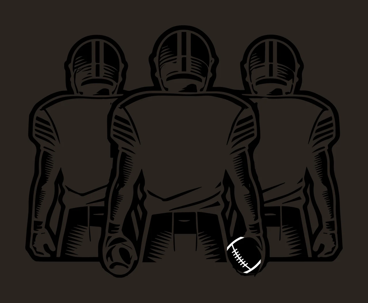 Three Players Football Back View standing helmets jerseys black contrast preview thumbnail