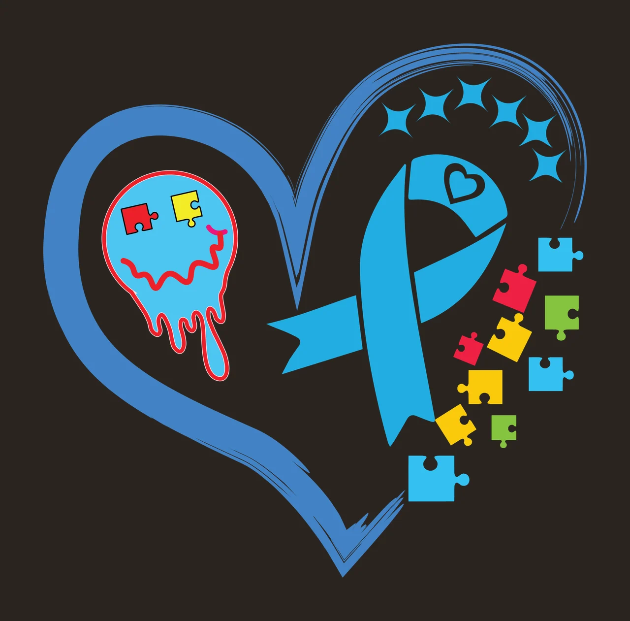 Heart With Ribbon And Puzzle Pieces decorated piece star silhouette contrast preview thumbnail