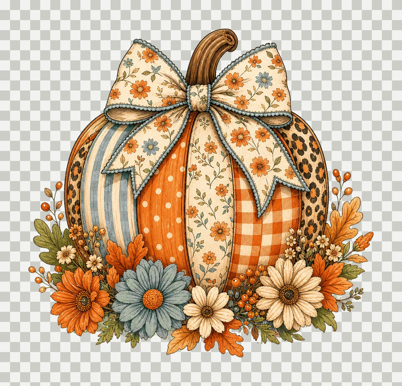 Floral Fall Pumpkin Preppy Pumpkin Coquette Variation D transparency and detail preview thumbnail