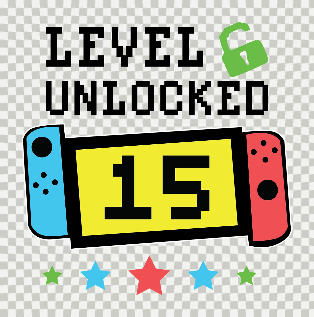 Level Unlocked Text Header With Lock Banner design stars padlock transparency and detail preview thumbnail