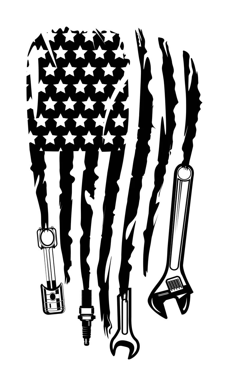 Mechanic Flag American Shape With Mechanical Tools combining