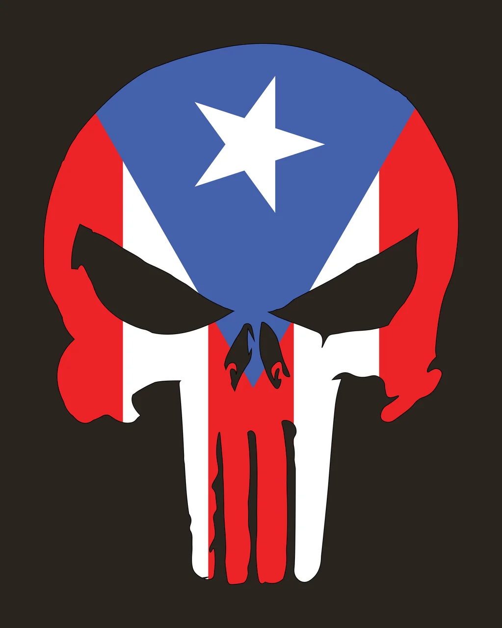 Stylized skull with flag pattern Illustration with star, stripes and teeth in red, white and blue contrast preview thumbnail