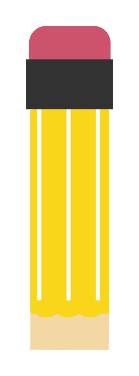 Pencil Illustration with eraser, ferrule, wood tip and highlights in yellow, pink and dark gray