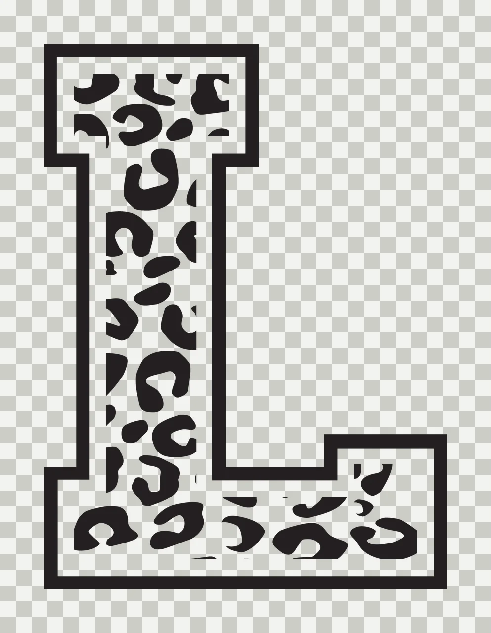 Black Varsity Half Font Leopard Character 02 print animal cheetah transparency and detail preview thumbnail