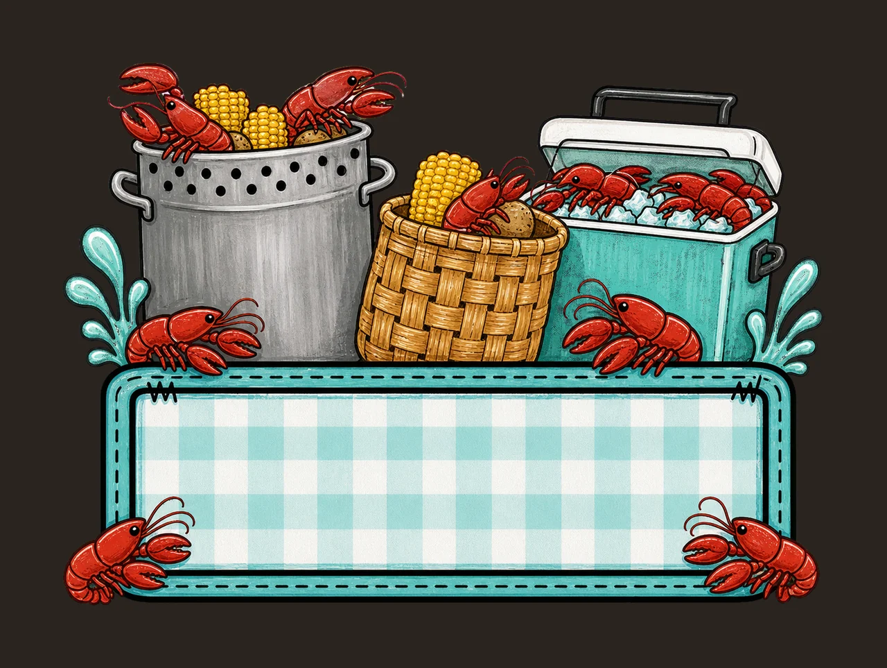 Crawfish boil with brown lab trio girl name Variation B contrast preview thumbnail