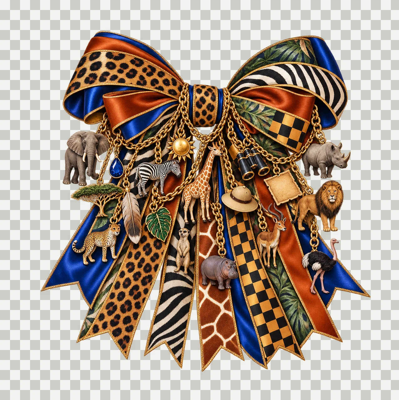 Realistic Safari Bow 2 Bow Charm PNG, Patterned Boutique Ribbon Clipart, Transparent Sublimation Digital Download transparency and detail preview thumbnail