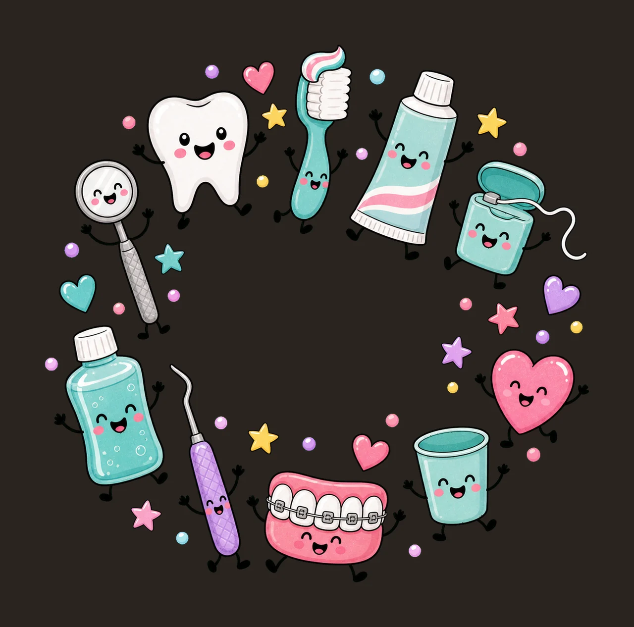 Dentist Doodle Cute Dental Characters Design Variation F contrast preview thumbnail