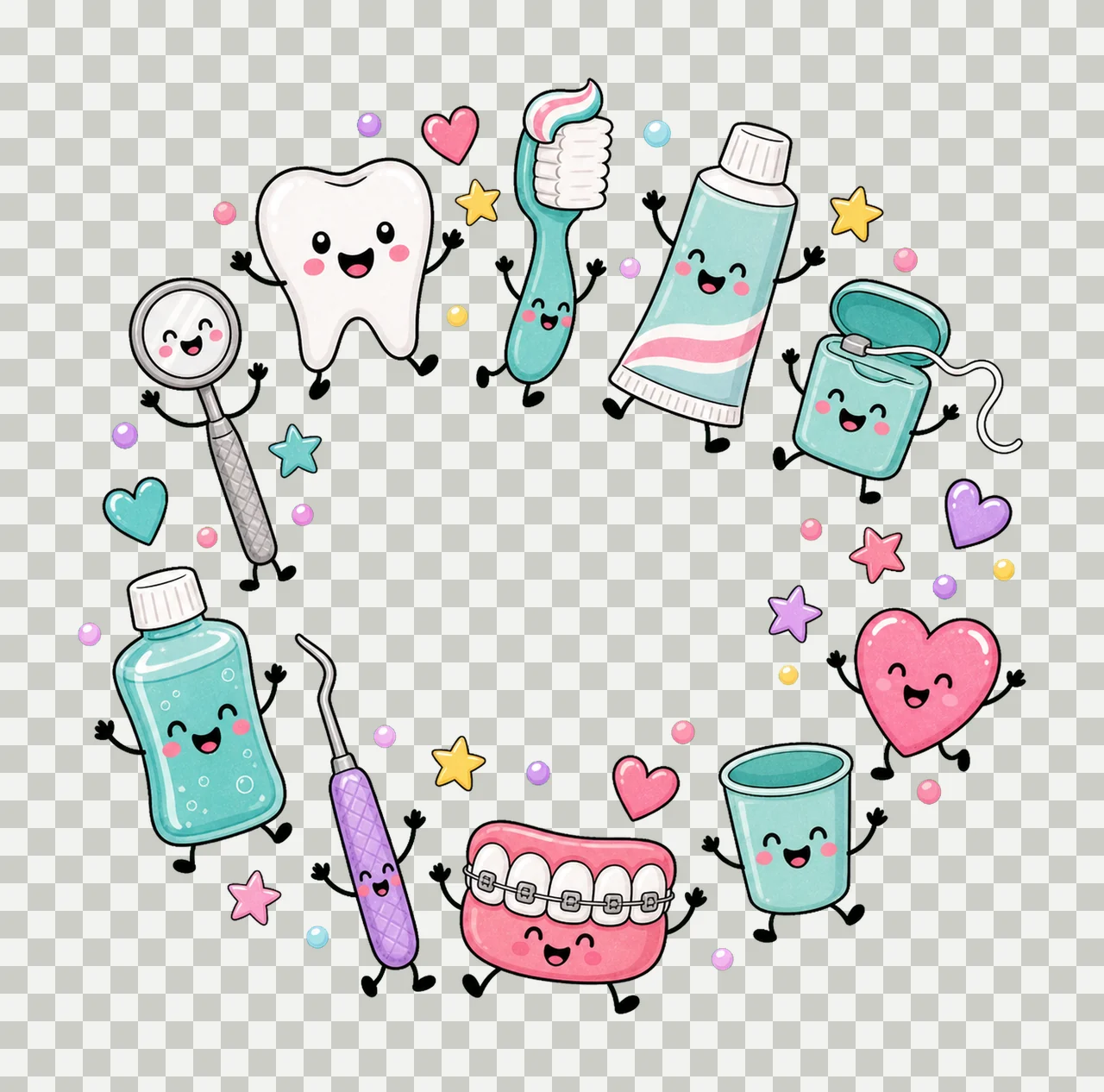 Dentist Doodle Cute Dental Characters Design Variation F transparency and detail preview thumbnail