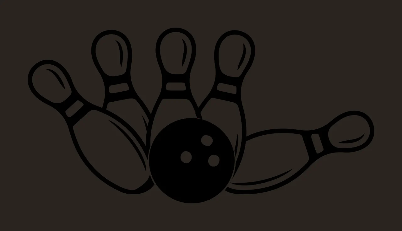 Bowling Ball Striking A Group Of Five Pins game Black Plain background contrast preview thumbnail