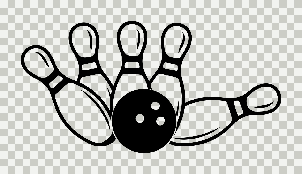 Bowling Ball Striking A Group Of Five Pins game Black Plain background transparency and detail preview thumbnail