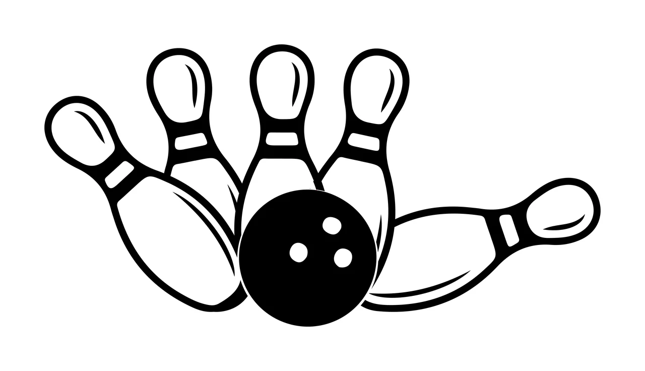 Bowling Ball Striking A Group Of Five Pins game Black Plain background