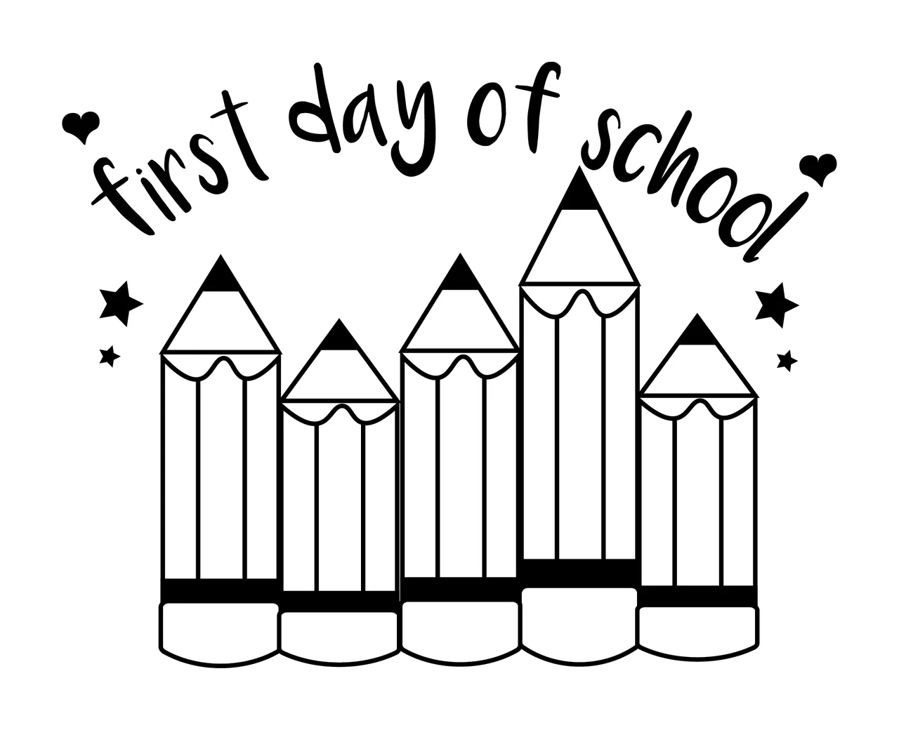 First Day Of School Crayon Text crayons standing stars hearts