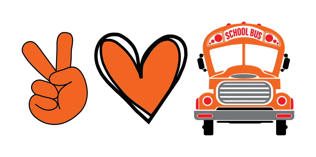 School Bus Peace Love And Graphic parked hand gesture heart
