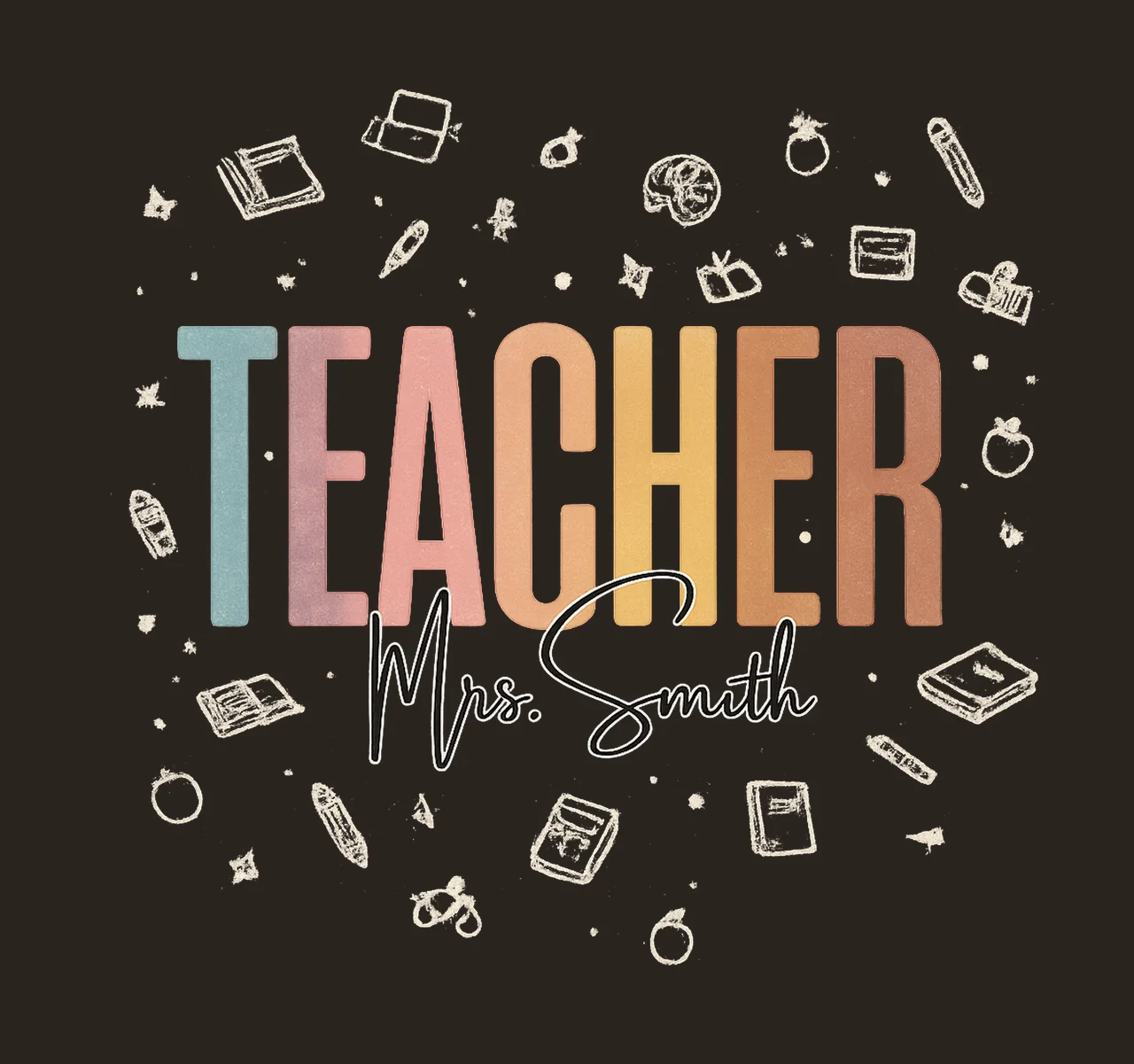 Teacher Mrs Smith Text With In Pastel cursive script school contrast preview thumbnail