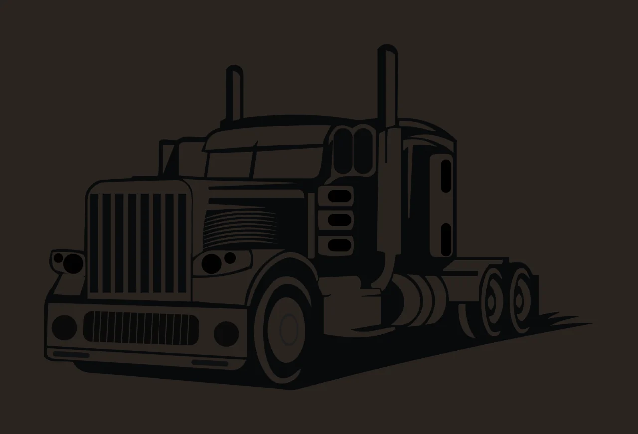Semi Truck Silhouette In Profile View wheels smoke stacks outline contrast preview thumbnail