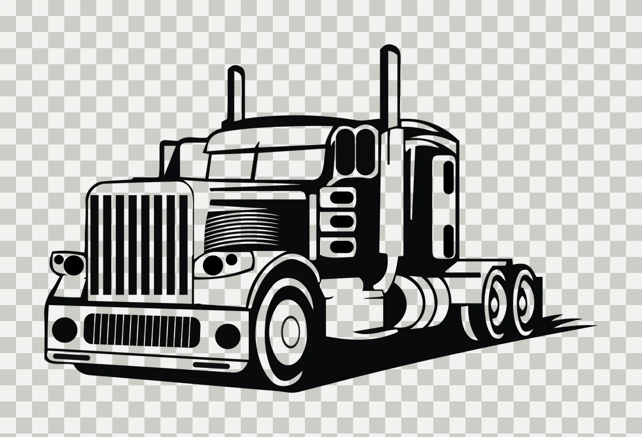 Semi Truck Silhouette In Profile View wheels smoke stacks outline transparency and detail preview thumbnail