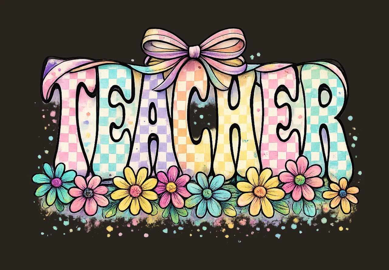 Teacher retro coquette design checkered flowers cute summer contrast preview thumbnail