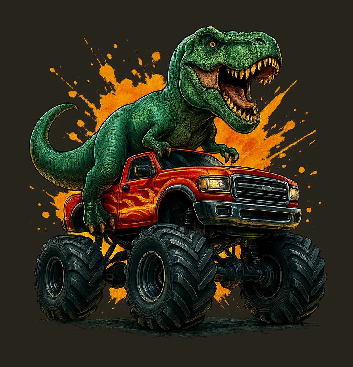 Trex Riding Monster Truck Dinosaur Sublimation Design Kids contrast preview thumbnail
