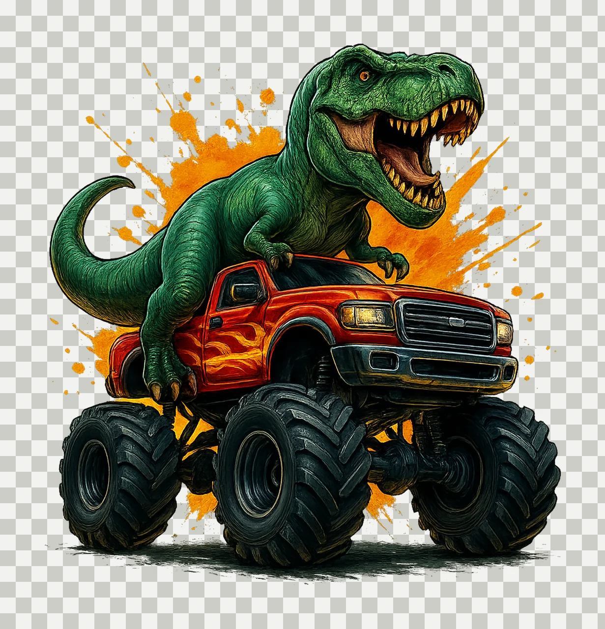 Trex Riding Monster Truck Dinosaur Sublimation Design Kids transparency and detail preview thumbnail