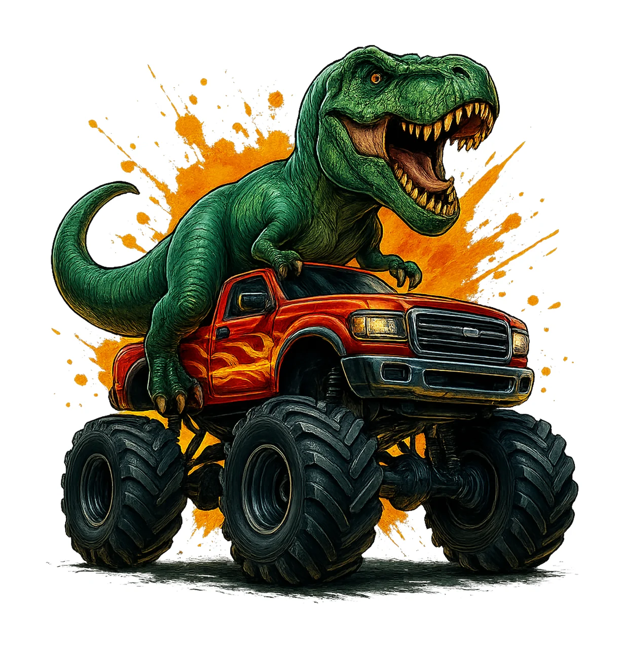 Trex Riding Monster Truck Dinosaur Sublimation Design Kids