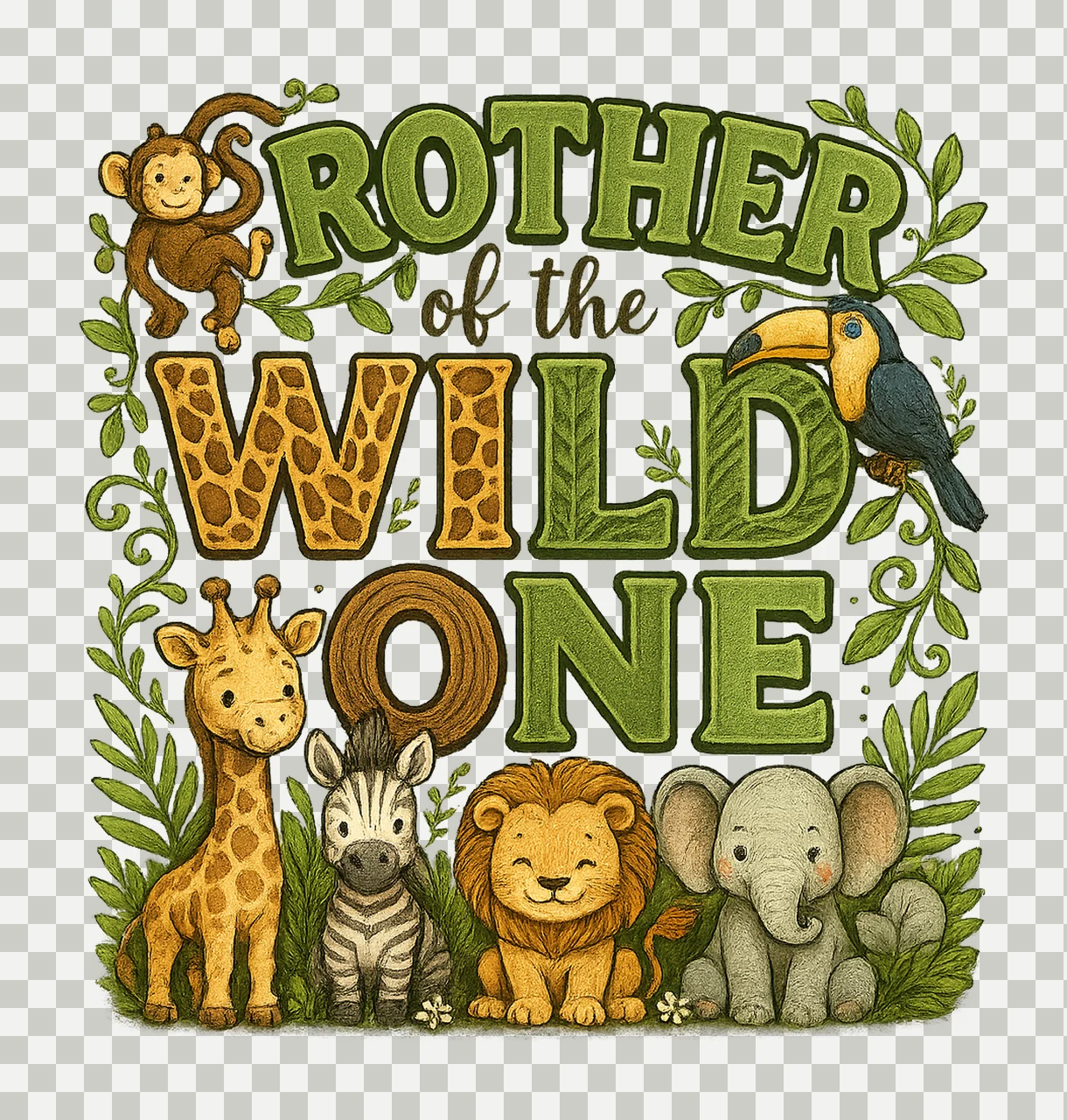Brother of the Wild One Safari Jungle 1st Birthday Shirt transparency and detail preview thumbnail
