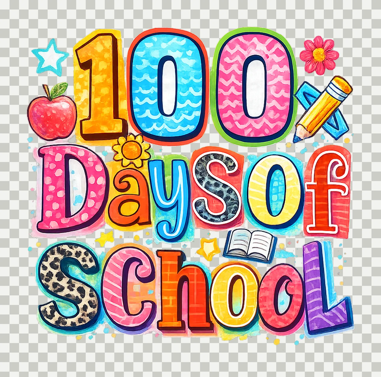 Preppy 100 Days of School happy 100 days 100 school Digital transparency and detail preview thumbnail