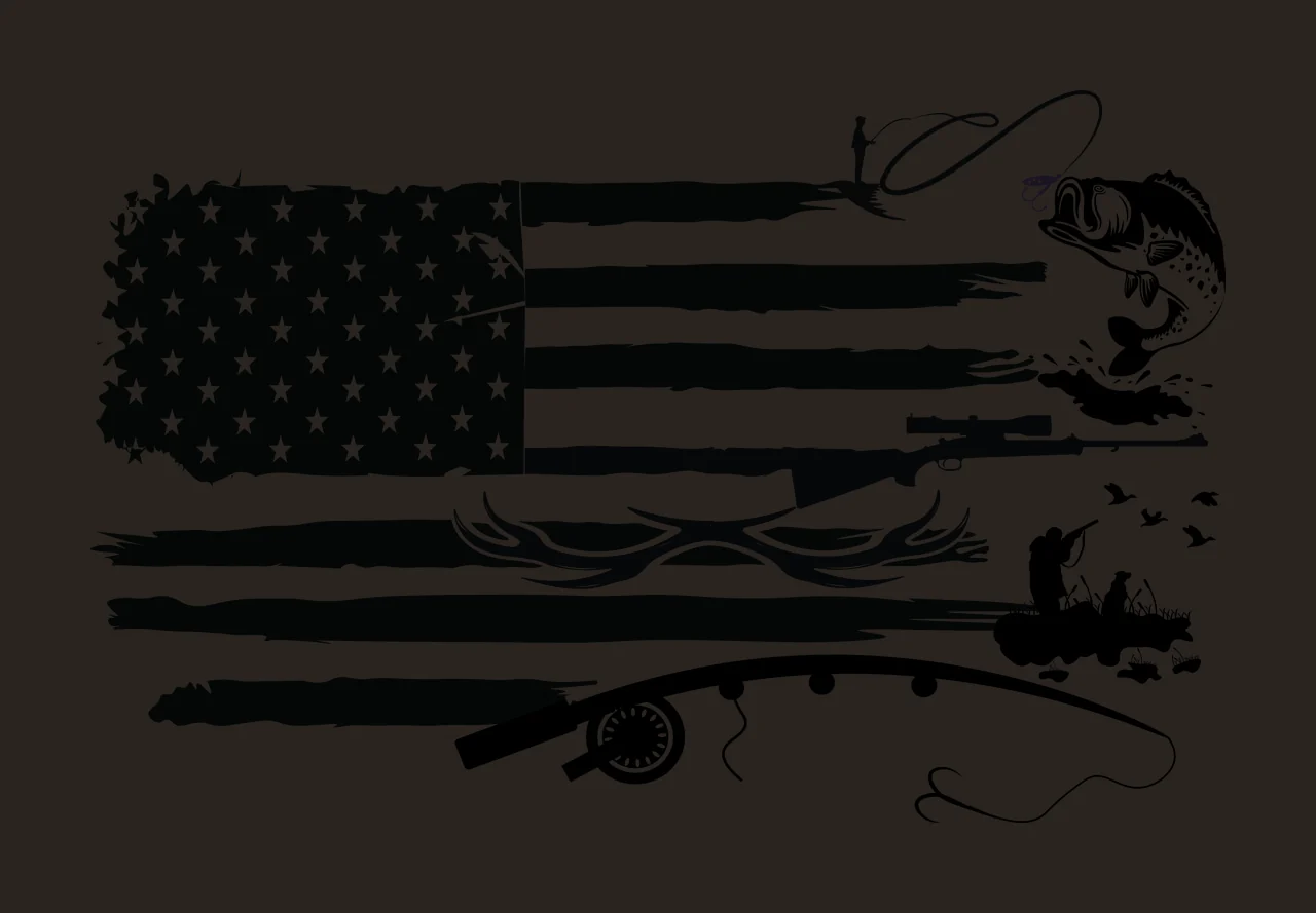 Hunting Fishing Themed American Flag Silhouette Art fish rod contrast preview thumbnail