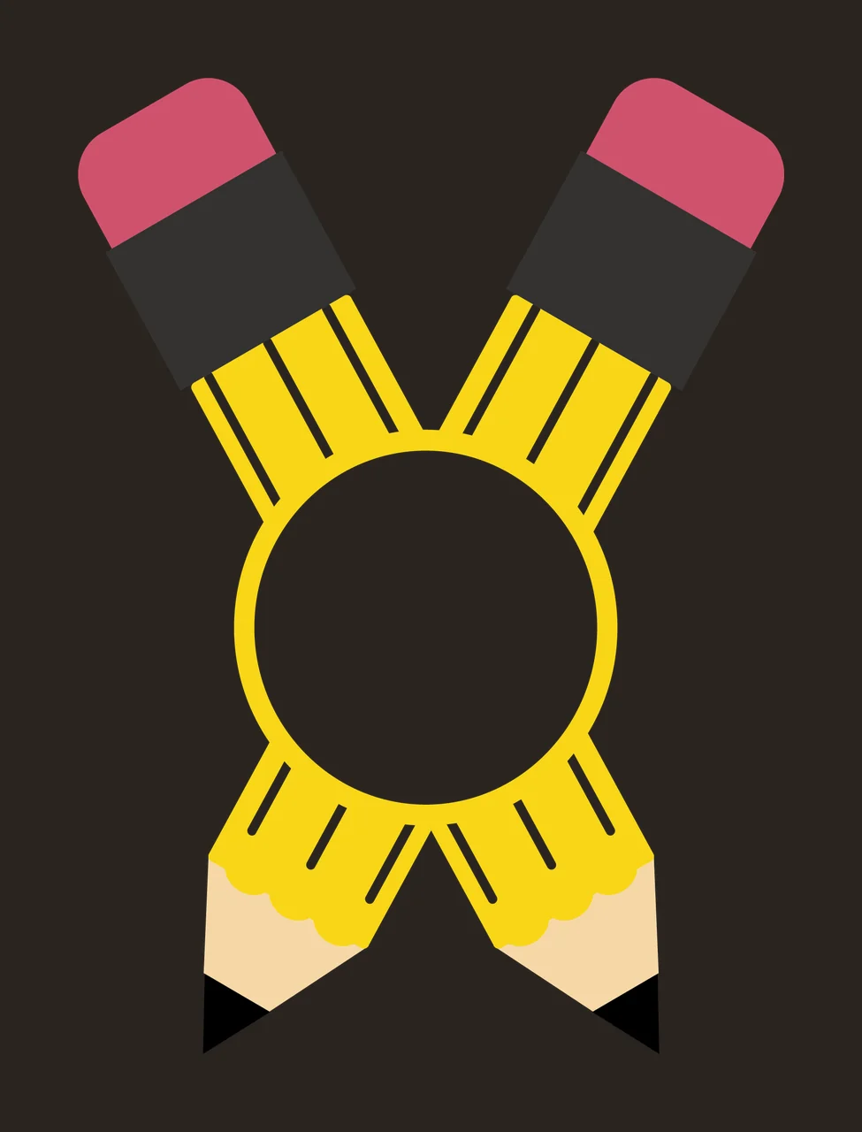 Crossed Pencils Flanking A Central Circle In Black erasers contrast preview thumbnail