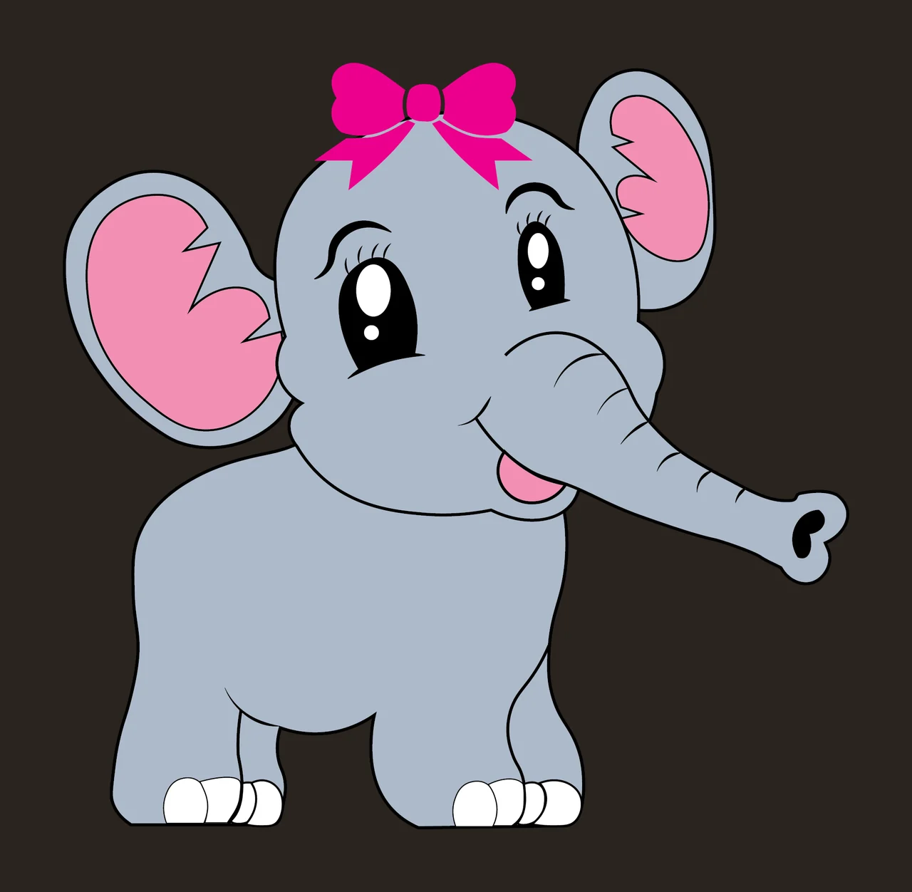 Animal Elephant Silhouette With Hair Bow standing ears trunk contrast preview thumbnail