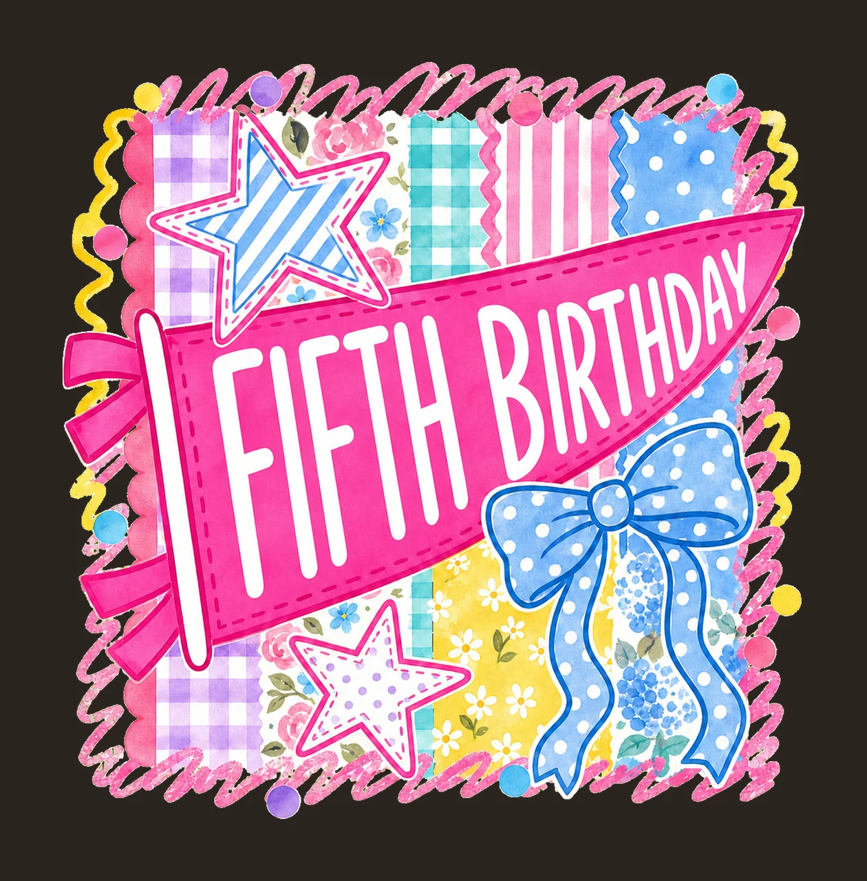 Retro Striped Floral Birthday Pennant Variation F contrast preview thumbnail