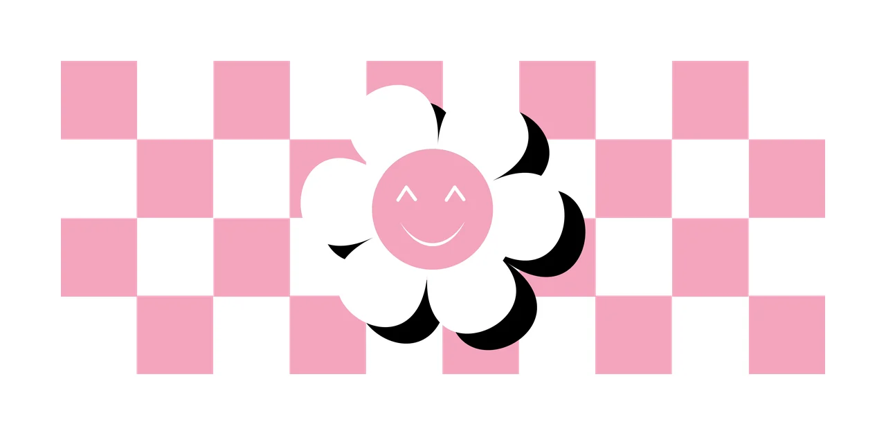 Can Glass Wrap Flower Over Black And White centered checkered pattern