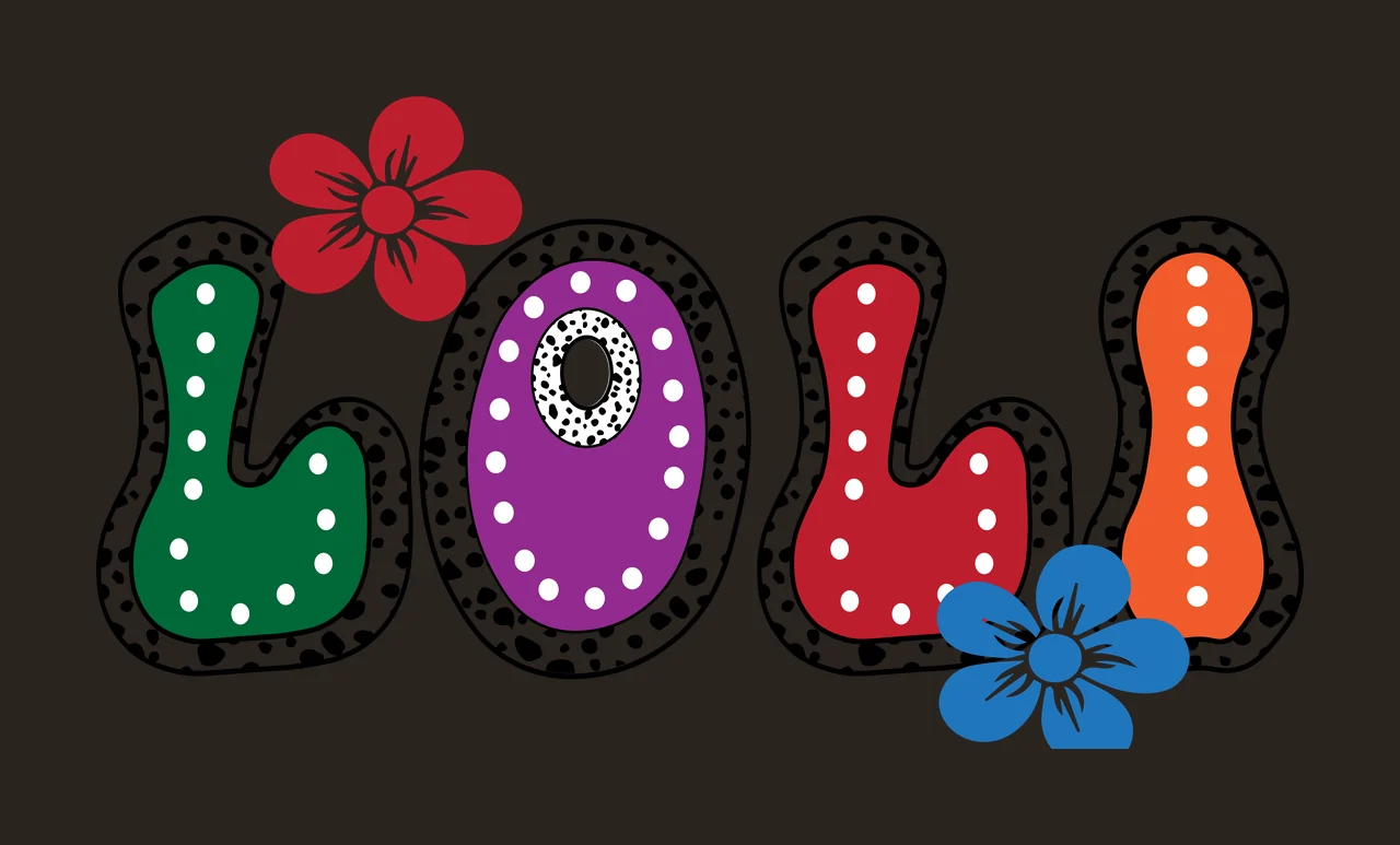 Loli Bubble Lettering With Flowers letters dots black white contrast preview thumbnail