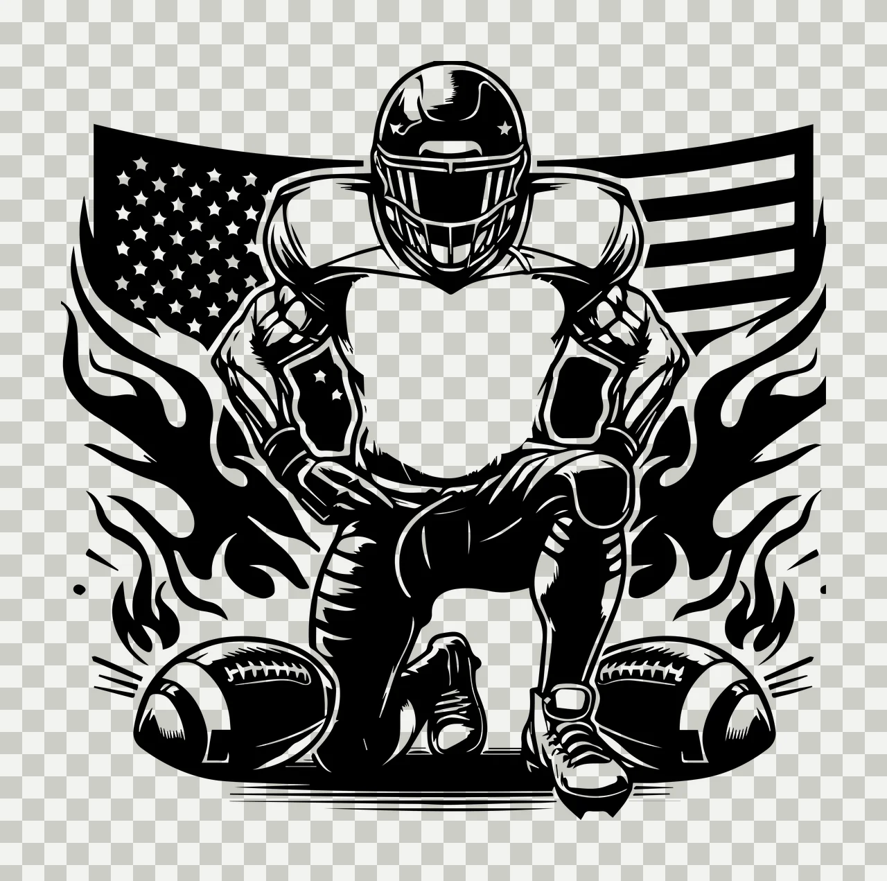 Football Player Player Flag Kneeling With Two Footballs helmet transparency and detail preview thumbnail