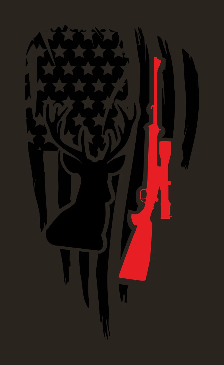 Distressed Flag With Deer And Rifle stars stripes head black contrast preview thumbnail