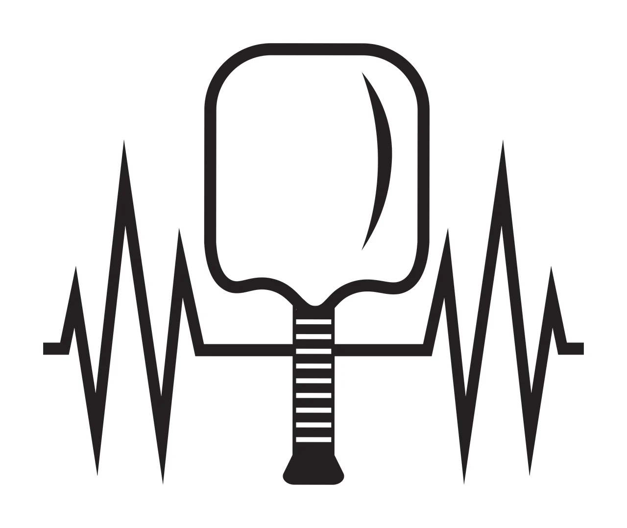 Pickleball Paddle Icon With Pulse line black white heartbeat