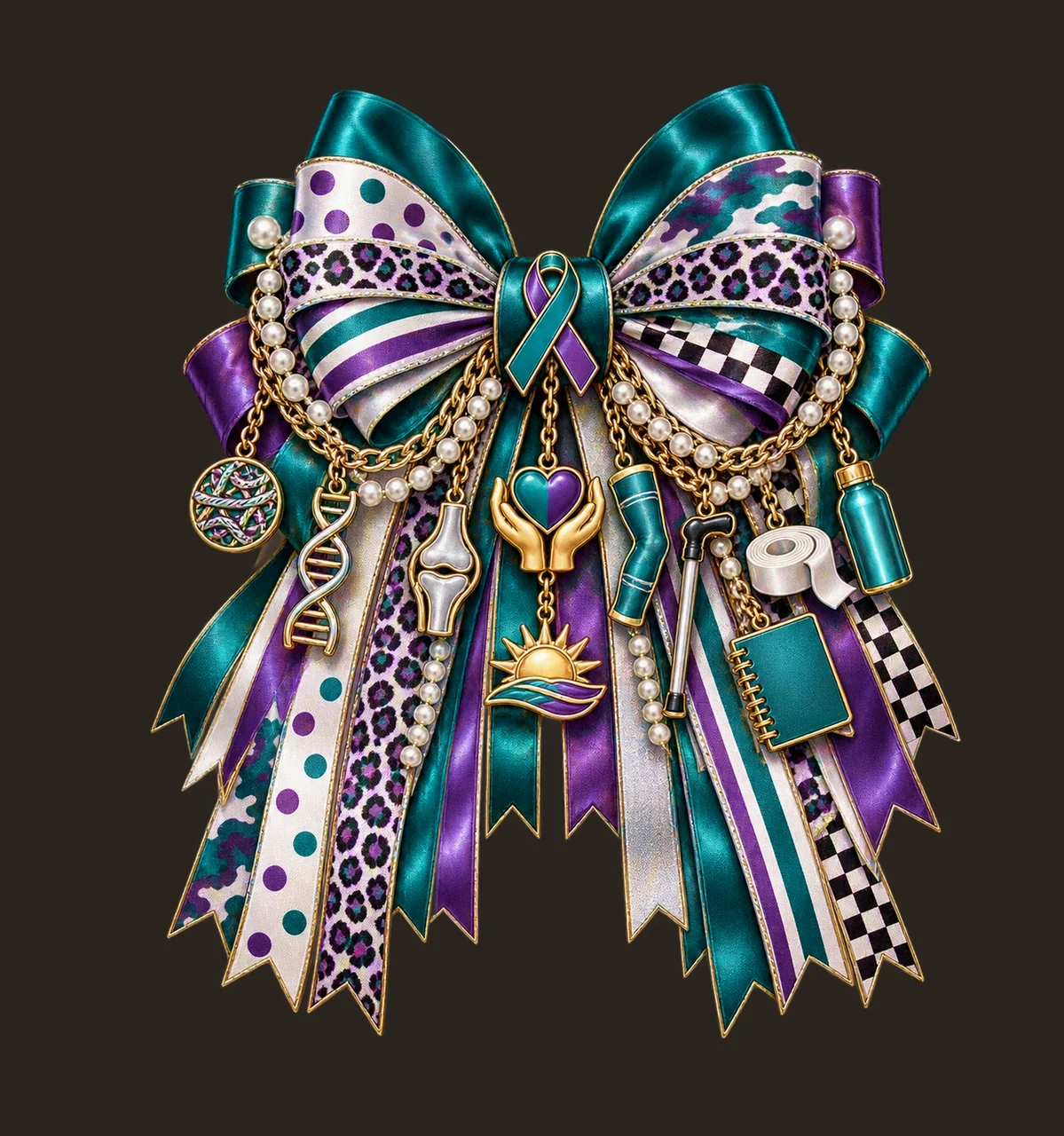 Ehlers-Danlos Syndrome Awareness Bow Charm PNG, Gold Chain Charms, Transparent Sublimation Design, Digital Download contrast preview thumbnail