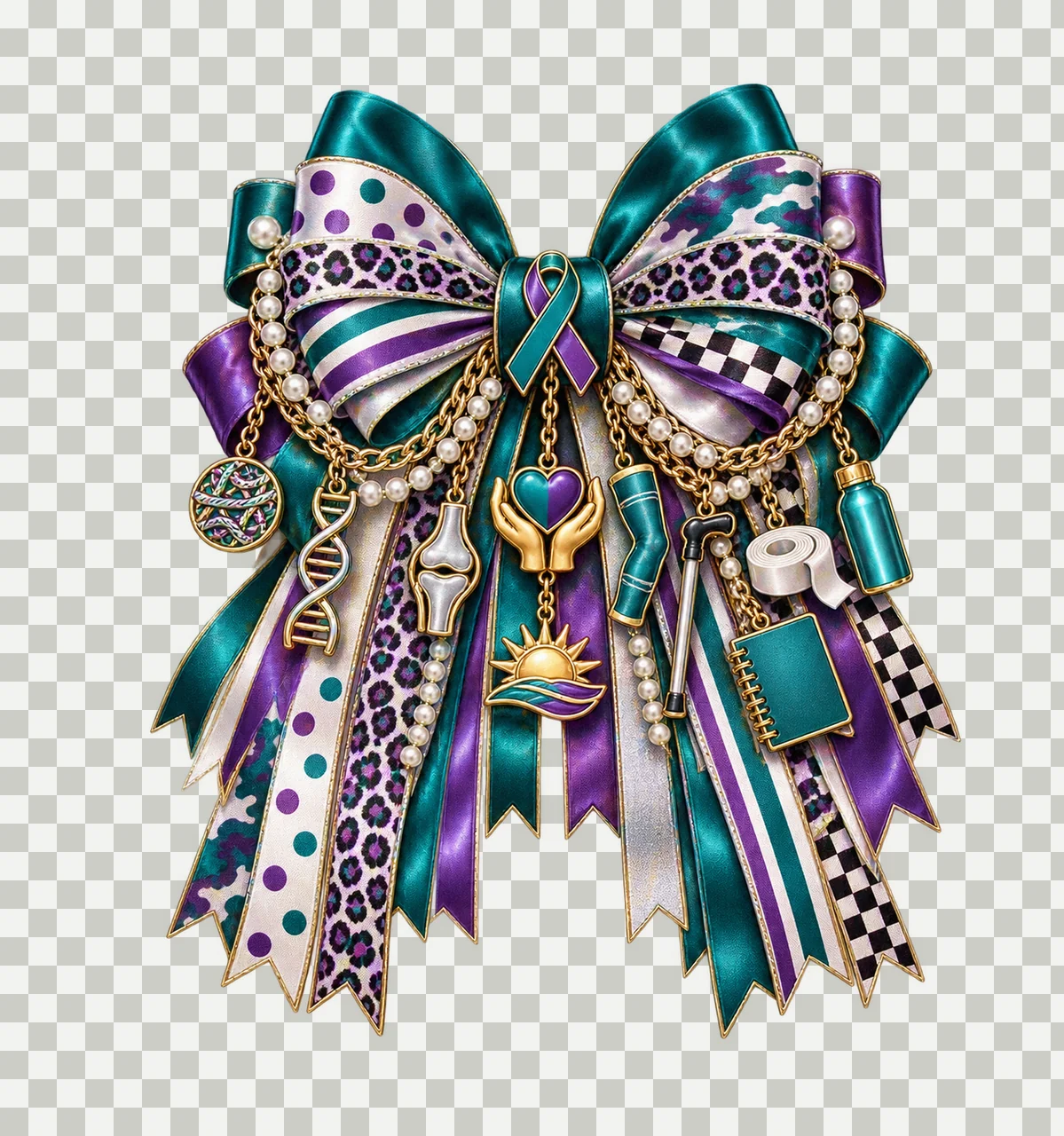 Ehlers-Danlos Syndrome Awareness Bow Charm PNG, Gold Chain Charms, Transparent Sublimation Design, Digital Download transparency and detail preview thumbnail